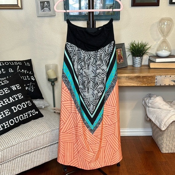 Forever 21 | Boho Strapless Maxi Dress in Orange Black Blue Size 1X - Picture 2 of 14